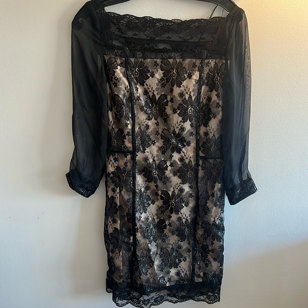 H & M Black Sheer Lace Sheath Dress Size 4